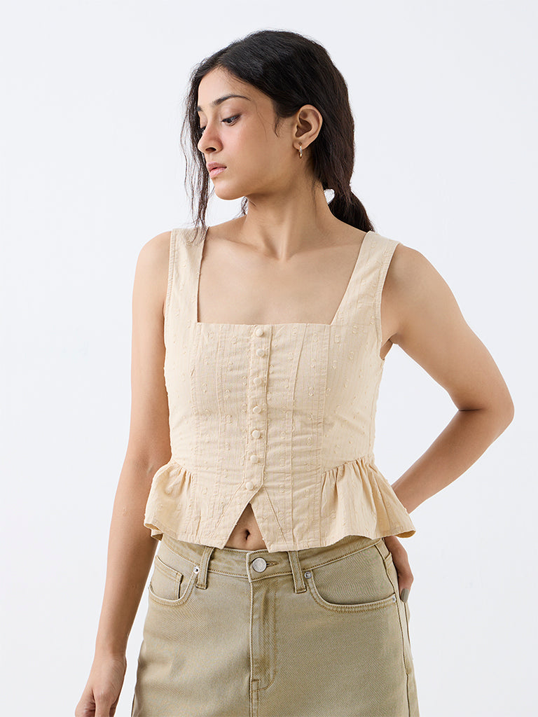 Nuon Beige Textured Bustier Cotton Blouse