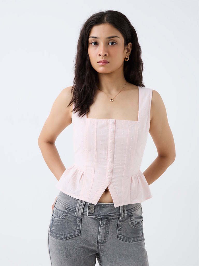 Nuon Light Pink Textured Bustier Cotton Top