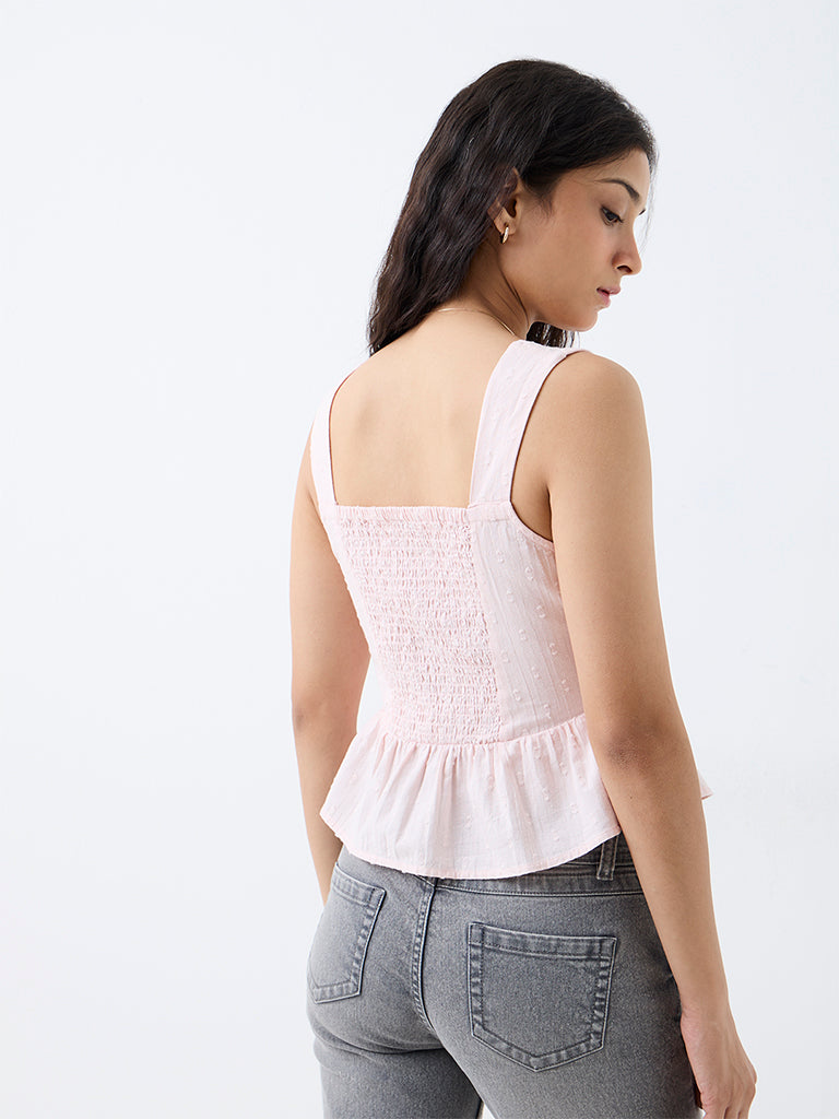 Nuon Light Pink Textured Bustier Cotton Top