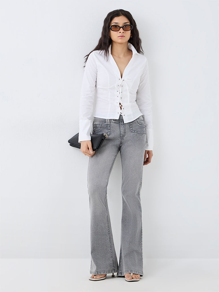 Nuon White Criss-Cross Detailed Blouse