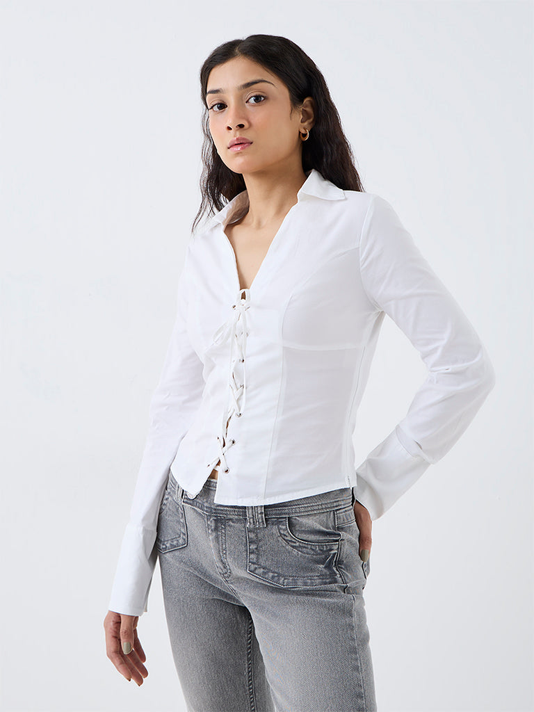Nuon White Criss-Cross Detailed Blouse