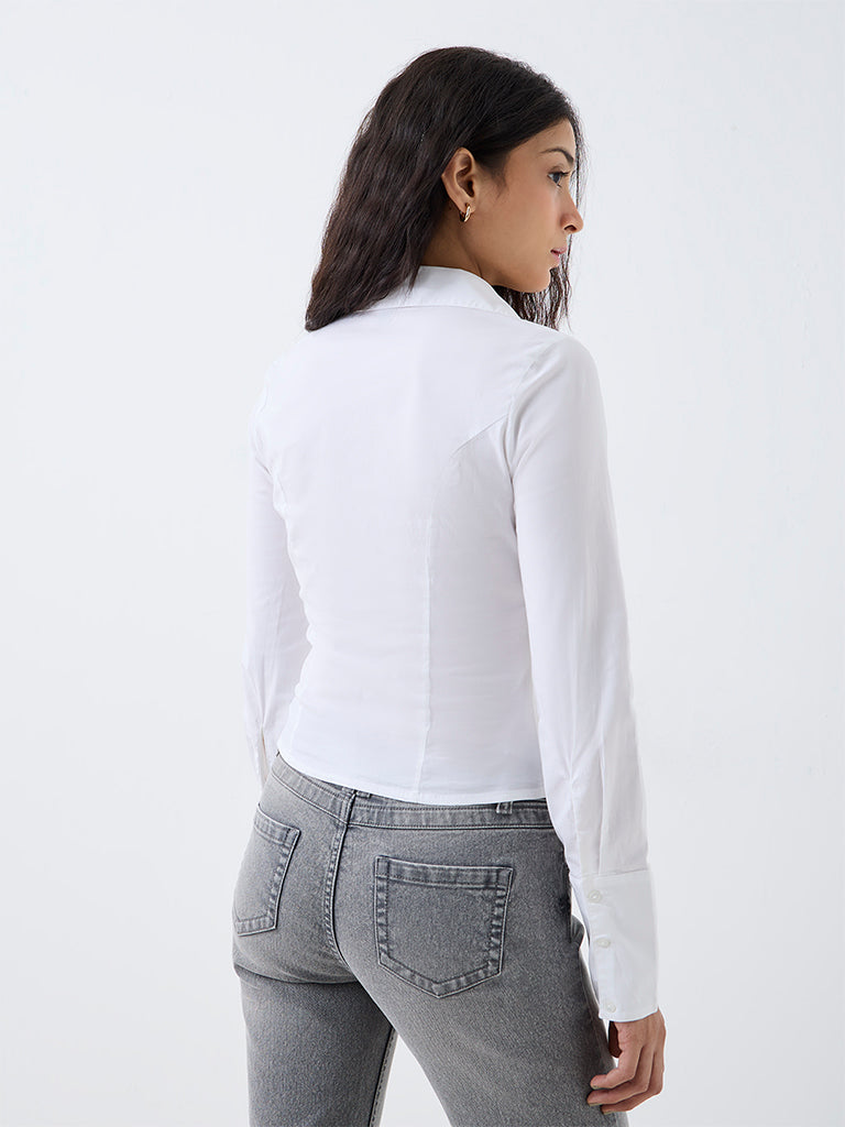 Nuon White Criss-Cross Detailed Blouse