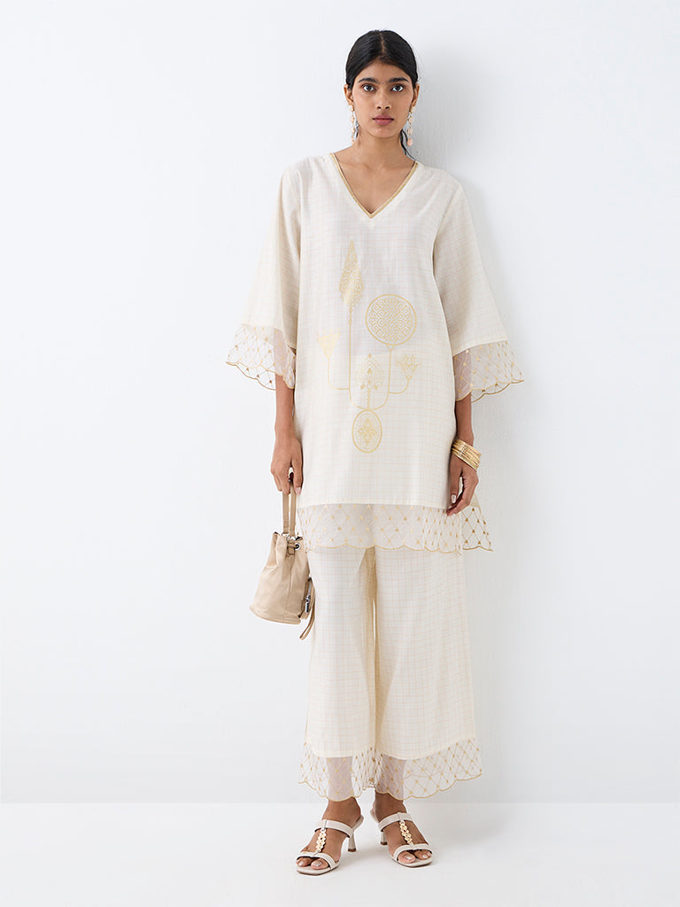 Utsa Off-White Printed A-Line Kurti