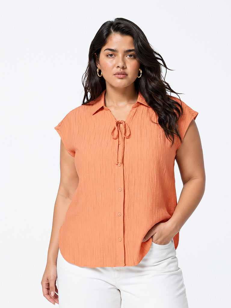 Gia Peach Crinkle-Textured Blouse
