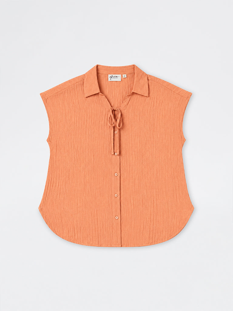 Gia Peach Crinkle-Textured Blouse