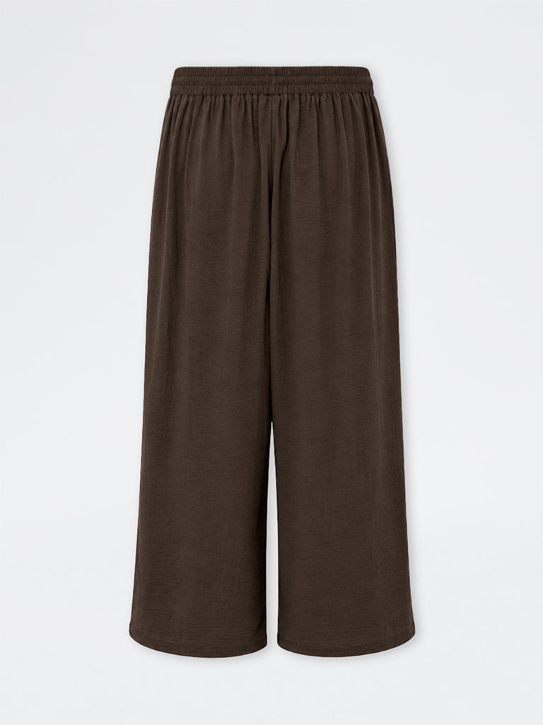 Gia Dark Brown Solid High-Rise Trousers