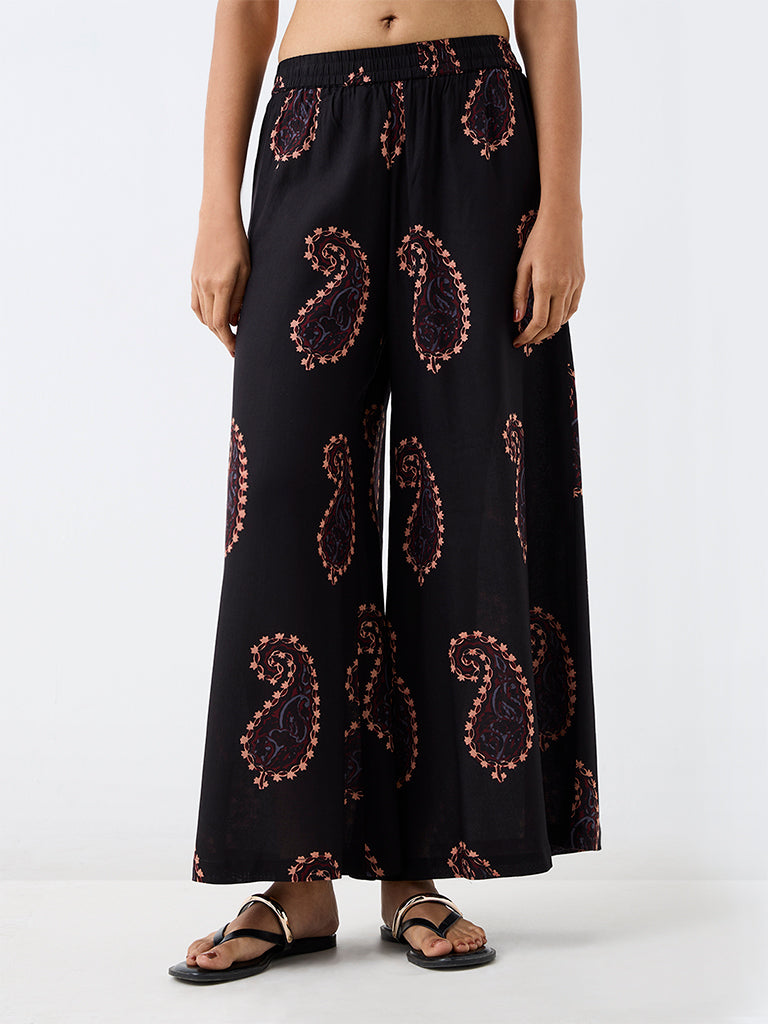 Utsa Black Paisley Design Palazzos