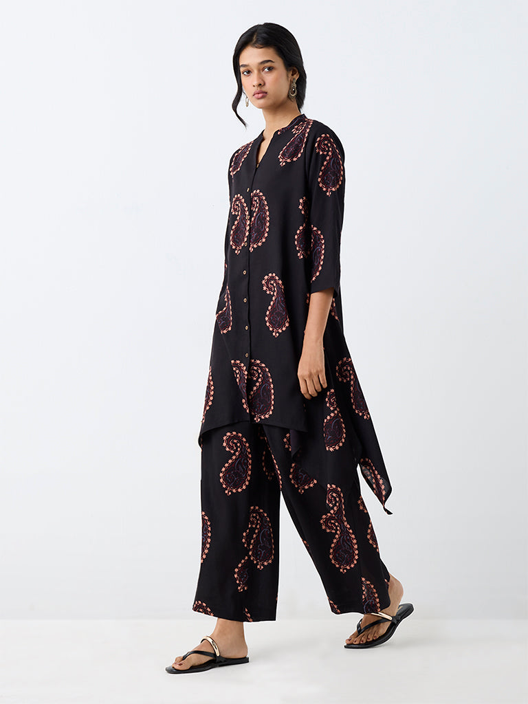 Utsa Black Paisley Design Palazzos