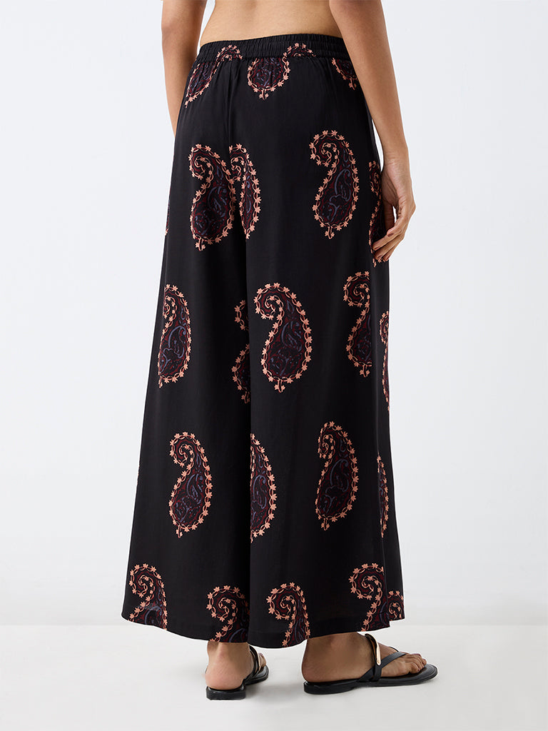 Utsa Black Paisley Design Palazzos