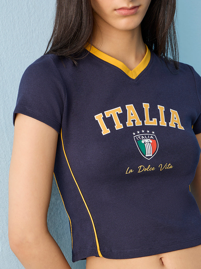 Nuon Navy Italia Text-Design Jersey T-Shirt