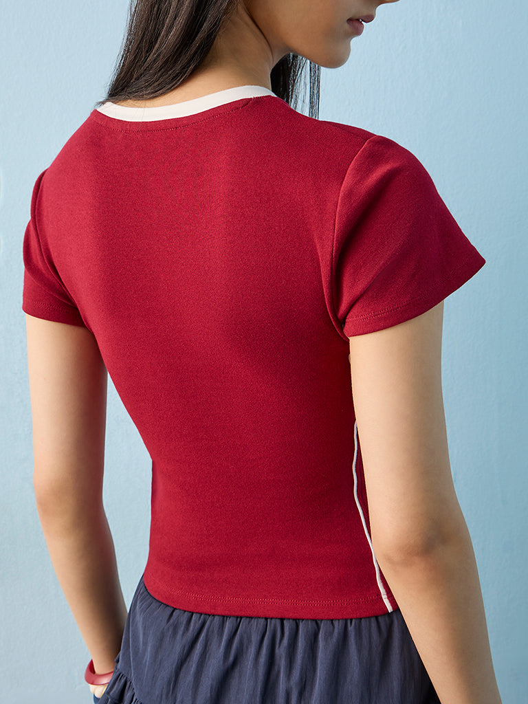 Nuon Red England Text-Printed Cotton-Blend Jersey T-Shirt