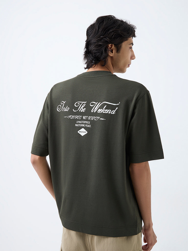 Nuoflexx Dark Olive Typography Relaxed-Fit T-Shirt