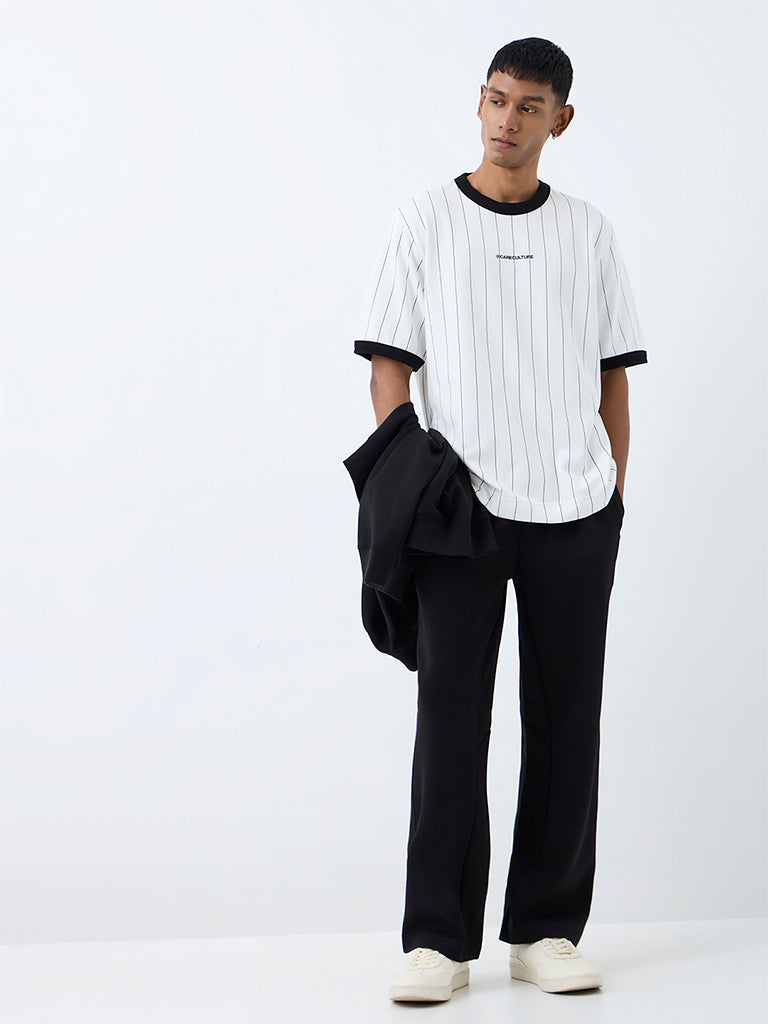 Nuoflexx White and Black Striped Relaxed-Fit Cotton-Blend T-Shirt
