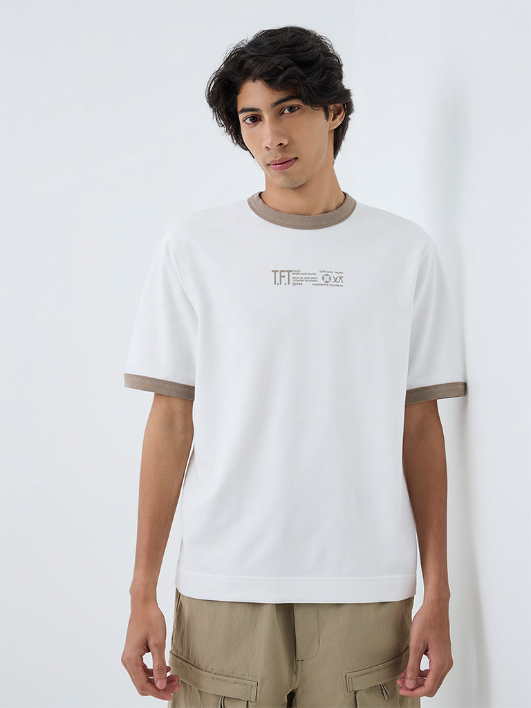 Nuoflexx Off-White Typography Relaxed-Fit Cotton-Blend T-Shirt