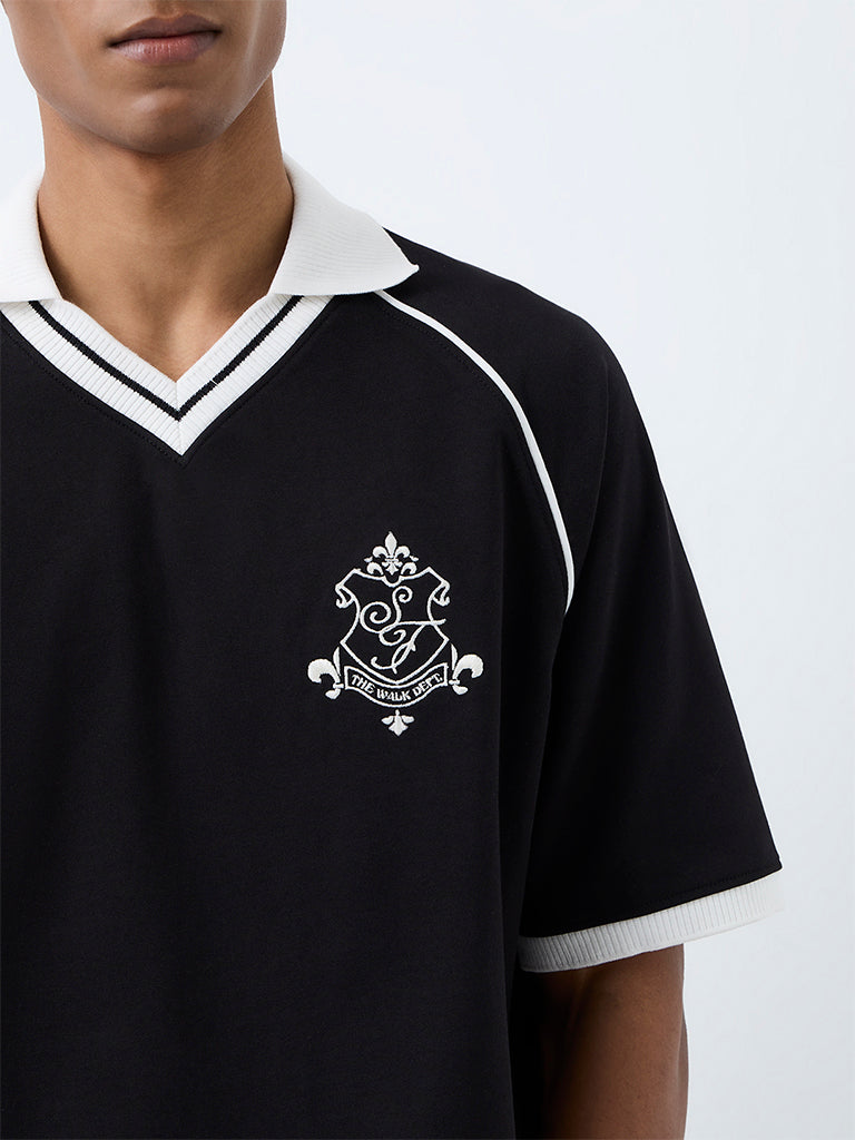 Nuoflexx Black Logo Detailed Relaxed-Fit Cotton-Blend T-Shirt