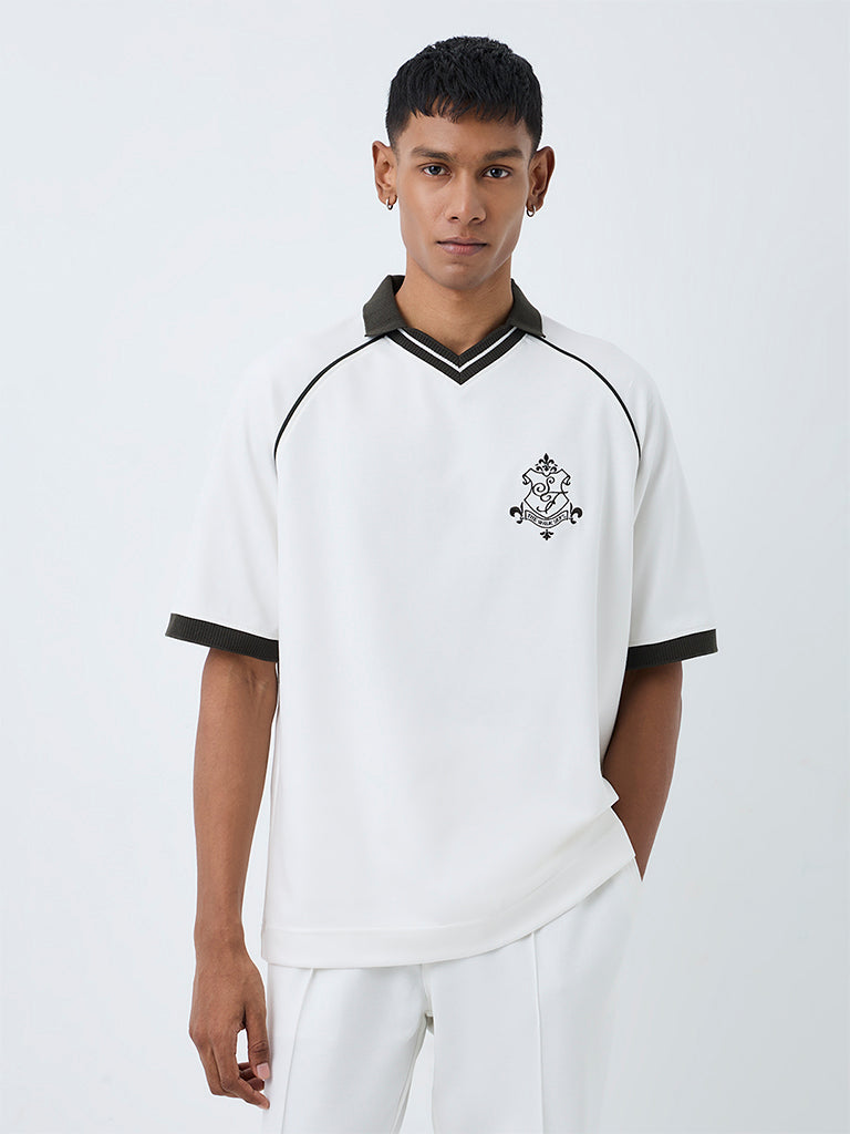 Nuoflexx White Logo Detailed Relaxed-Fit Cotton-Blend T-Shirt