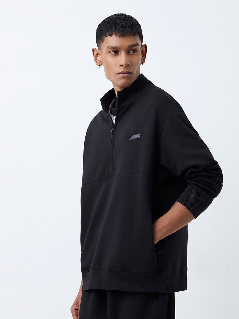 Nuoflexx Black Quarter-Zip Relaxed-Fit Sweatshirt