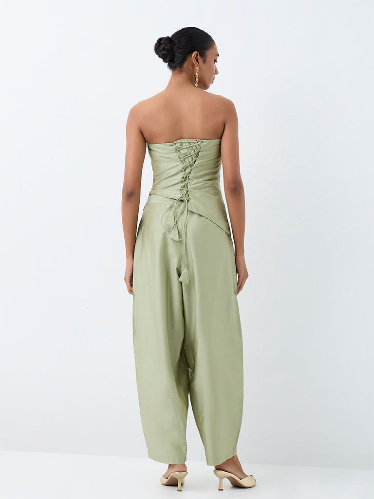 Vark Sage Floral Embroidered Tube Top and Barrel Pants Ethnic Set