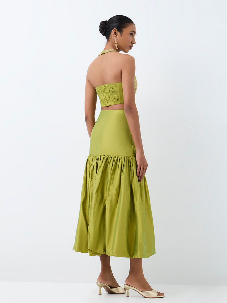 Vark Lime Solid Tiered Midi Skirt