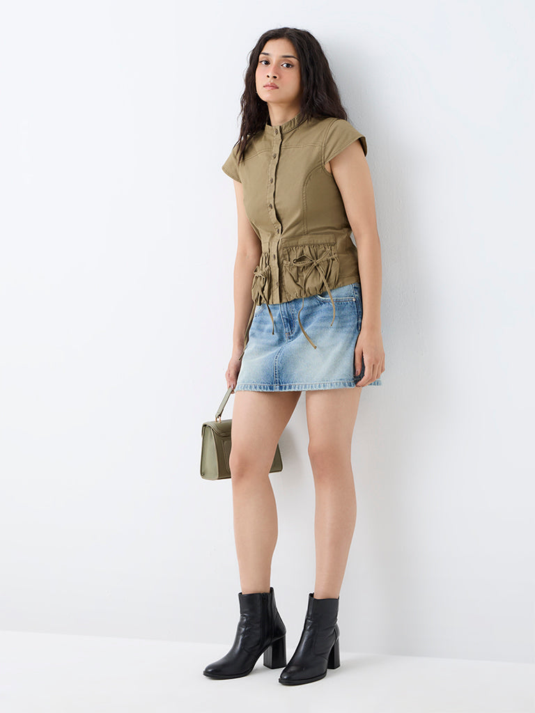 Nuon Khaki Pocket-Detailed Cotton-Blend Top