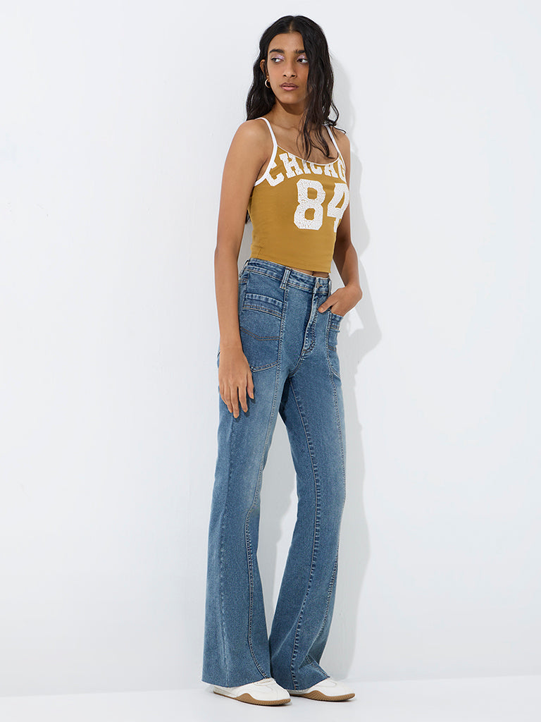 Nuon Light-Blue-Wash High-Waist Flared Fit Jeans