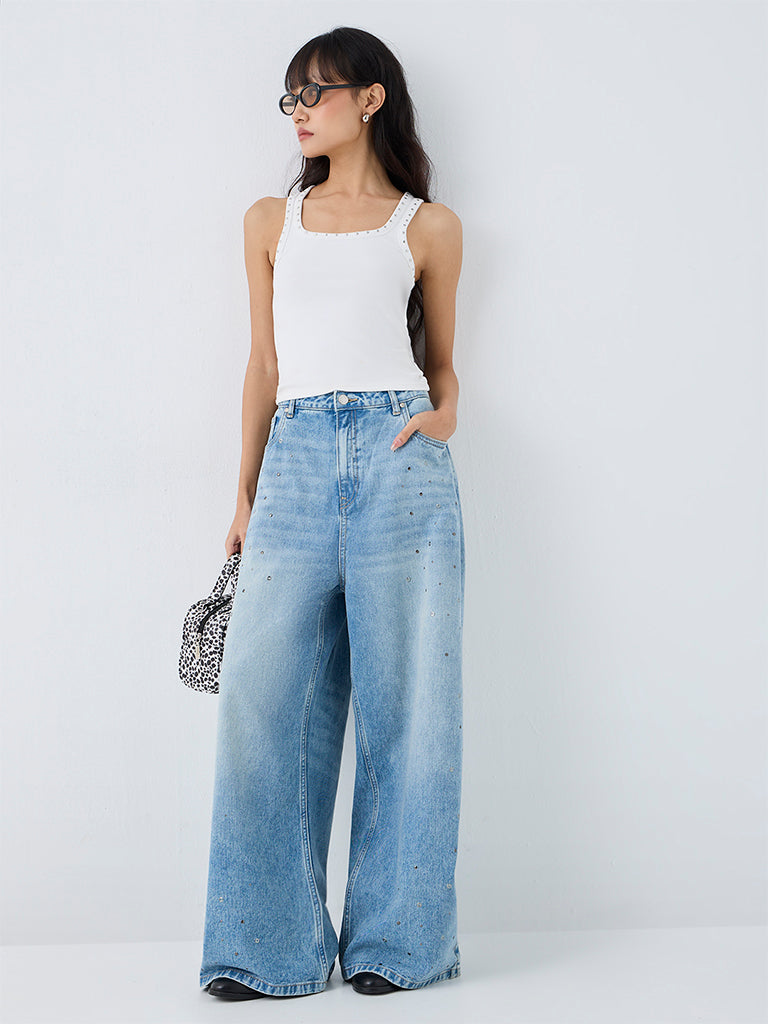 Nuon Blue-Wash High-Waist Straight Fit Jeans