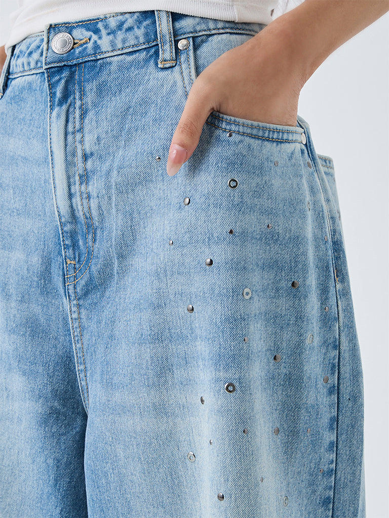 Nuon Blue-Wash High-Waist Straight Fit Jeans