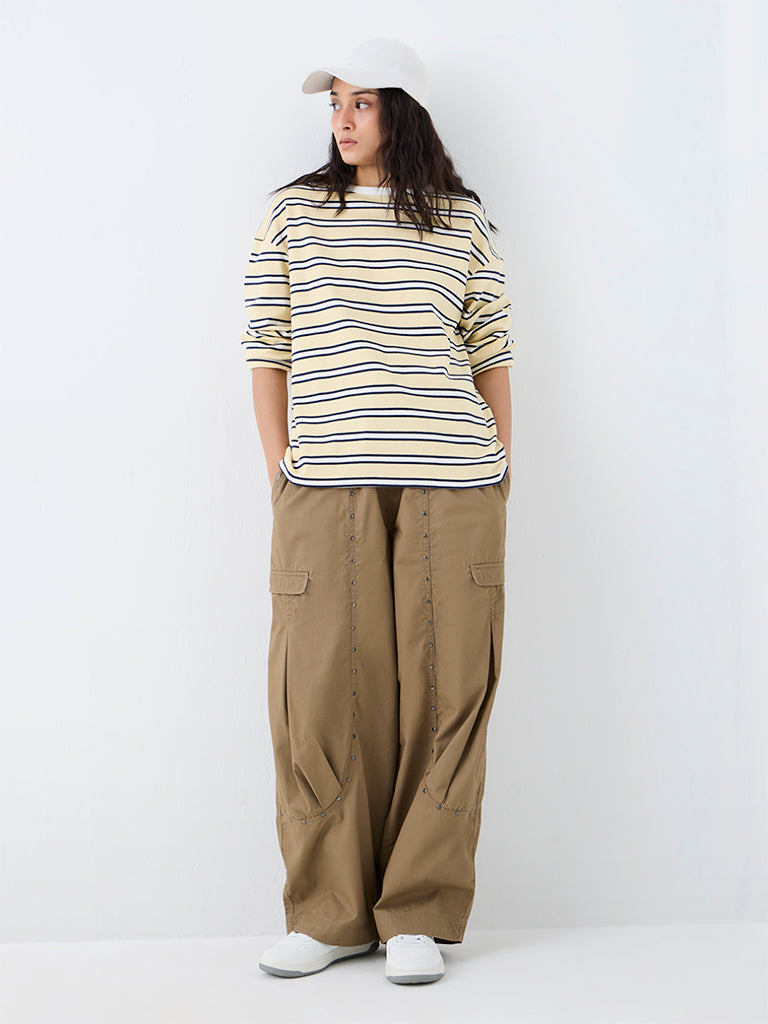 Nuon Yellow Striped Cotton T-Shirt