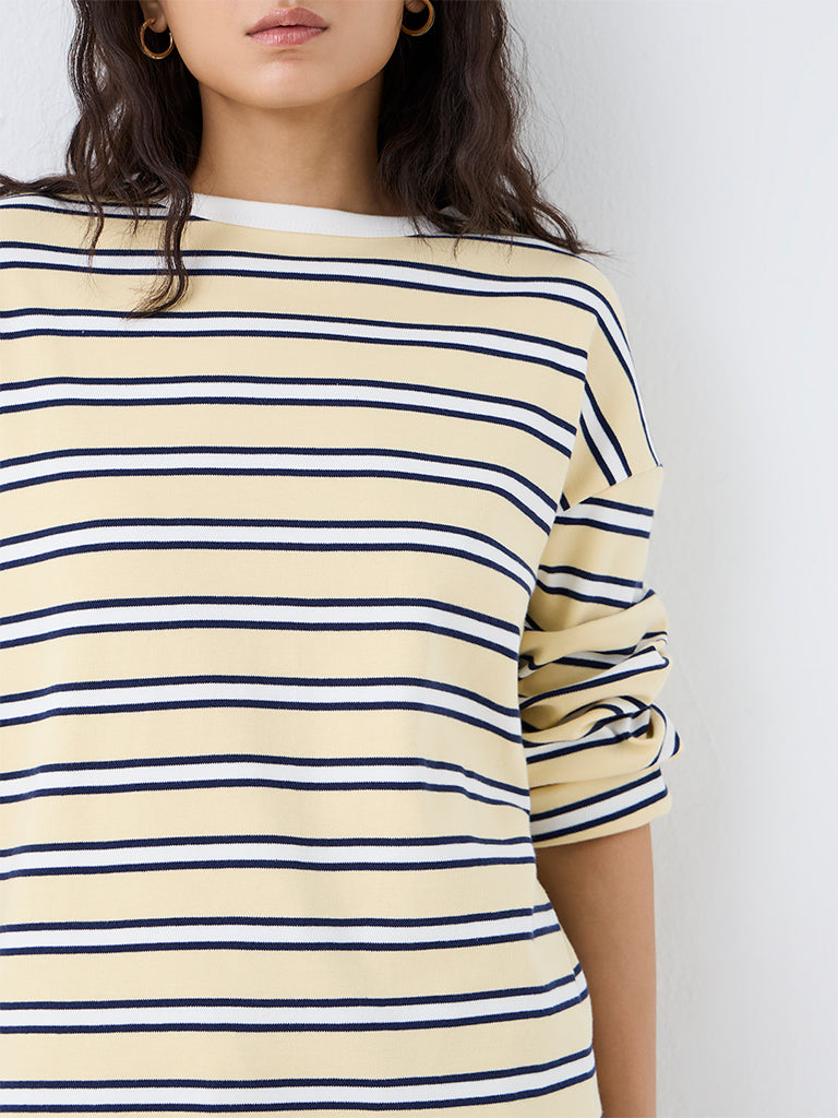Nuon Yellow Striped Cotton T-Shirt