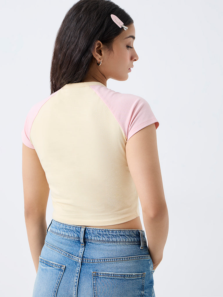 Nuon Yellow Typographic Cotton-Blend T-Shirt