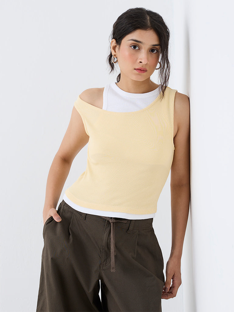 Nuon Yellow Contrast Layered Cotton Top