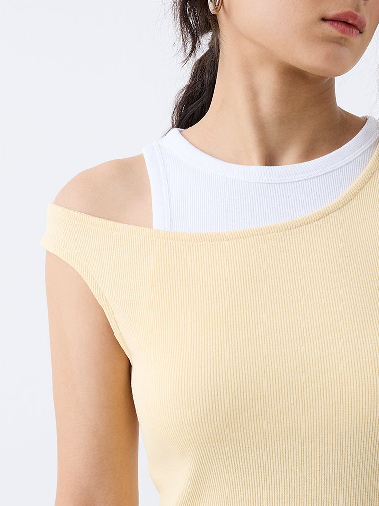 Nuon Yellow Contrast Layered Cotton Top