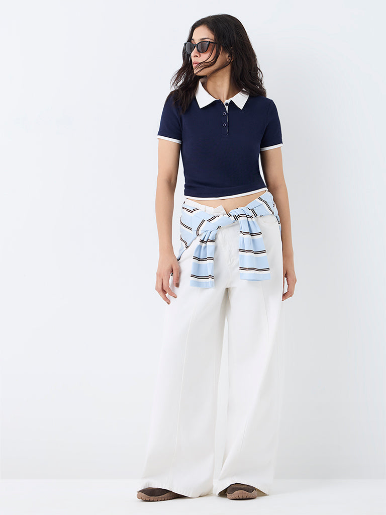Nuon Navy Contrast-Detail Cotton Polo T-Shirt