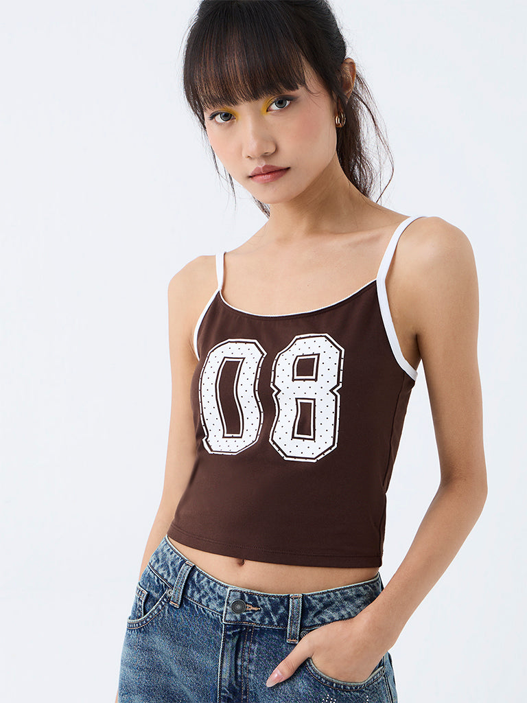 Nuon Dark Brown Printed Cotton Top