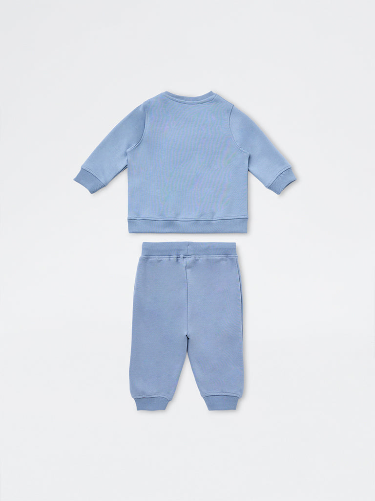 HOP Baby Boys Dusty Blue Animal Embroidered Sweatshirt with Joggers Set