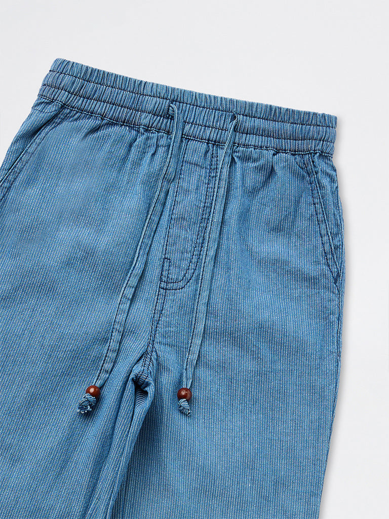 HOP Kids Girls Blue High-Rise Wide-Leg Denim Trousers