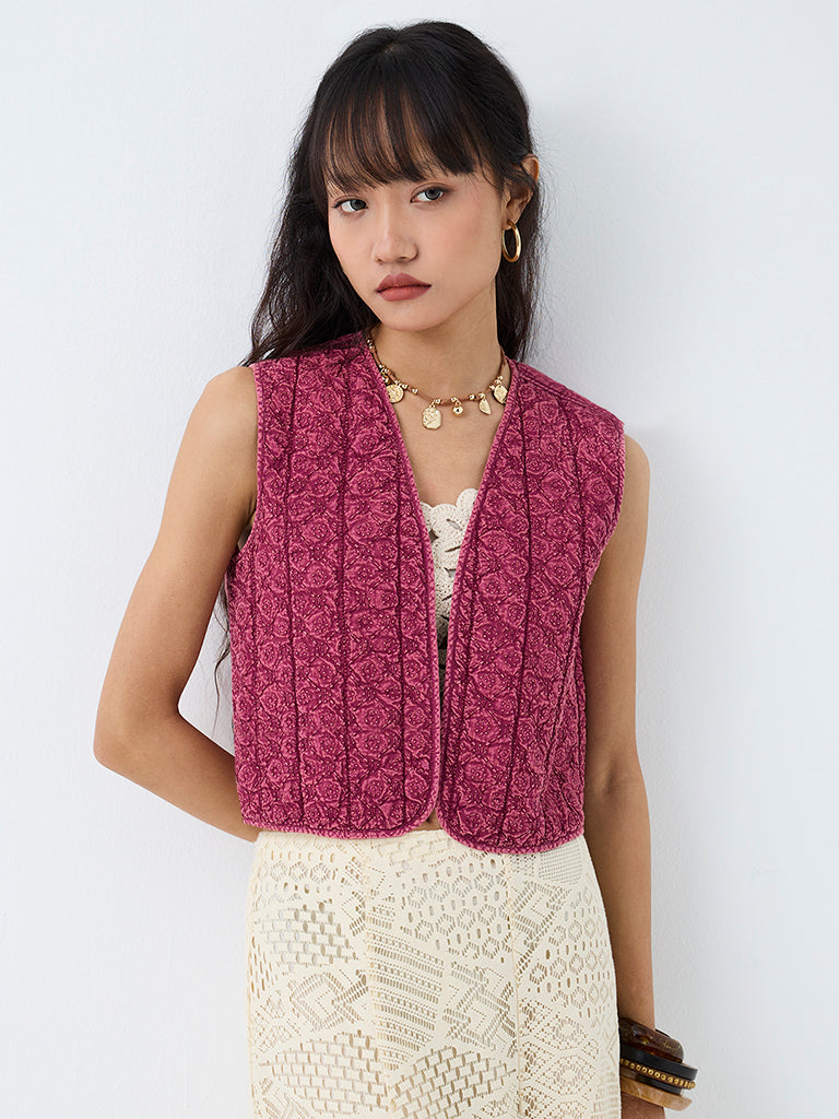 Bombay Paisley Pink Embroidered Cotton Quilted Waistcoat