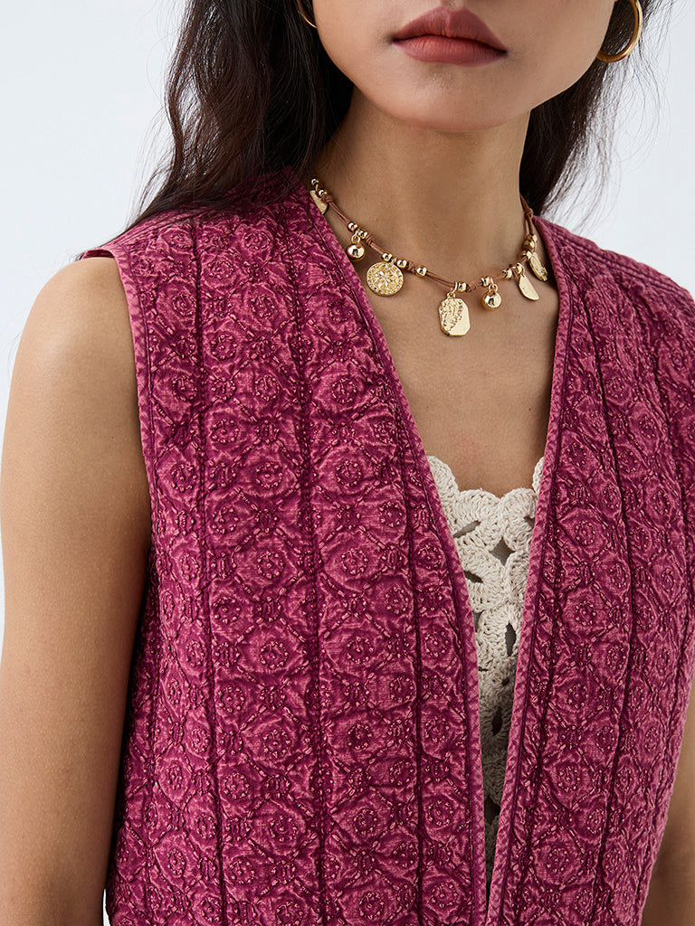 Bombay Paisley Pink Embroidered Cotton Quilted Waistcoat