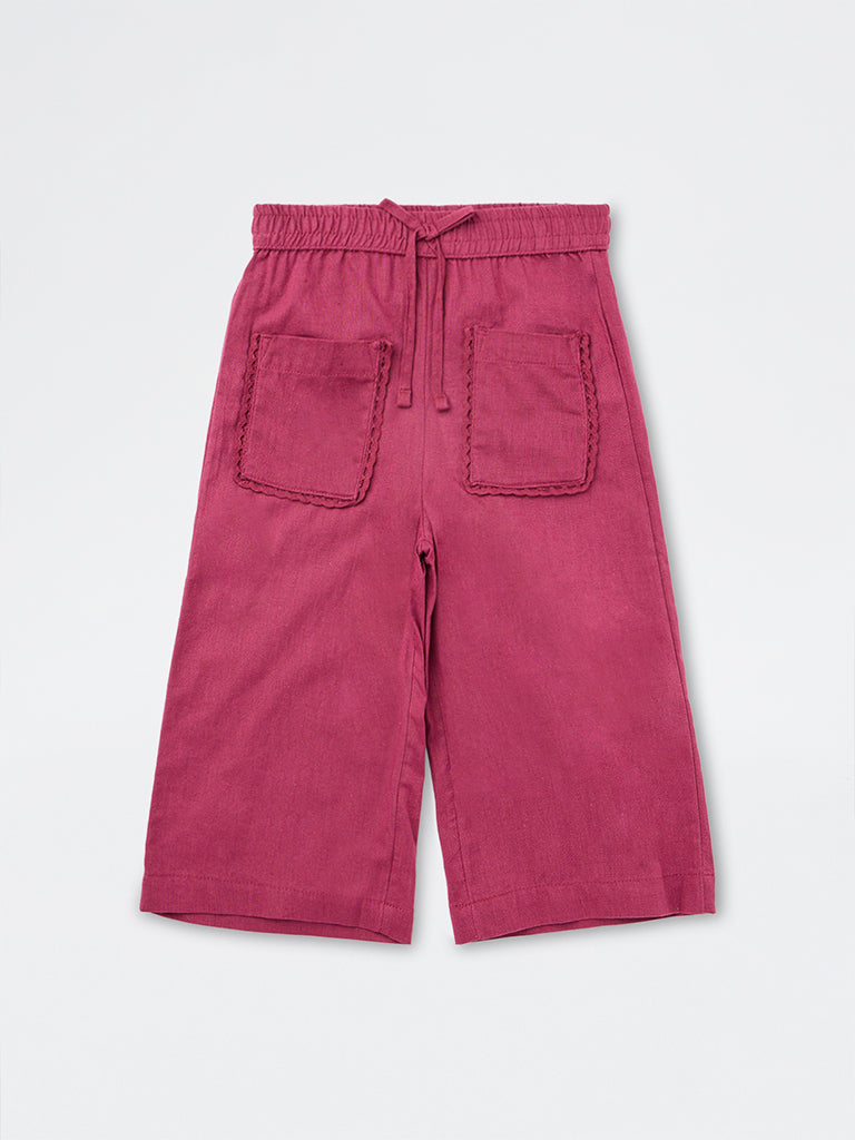 Utsa Kids Girls Red Solid Palazzos - (2-8 yrs)