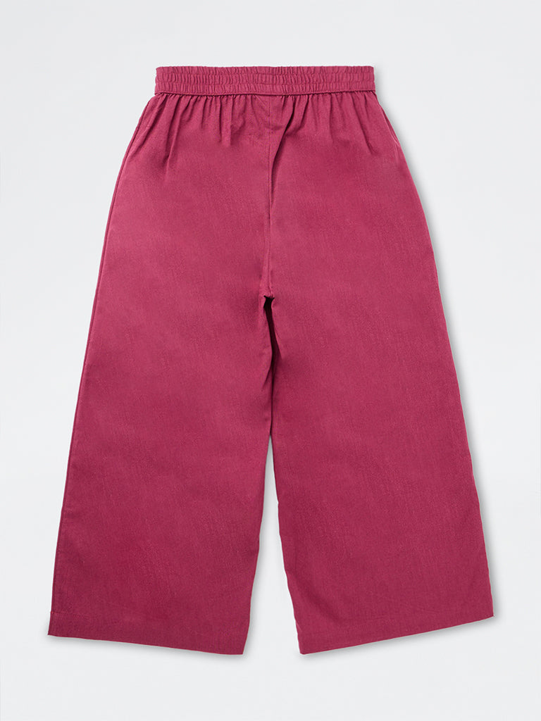 Utsa Kids Girls Red Solid Palazzos - (8-14 yrs)