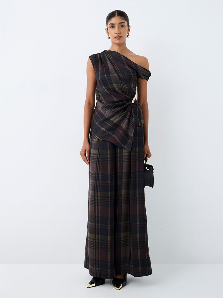 Wardrobe Multicolour Checkered One-Shoulder Top