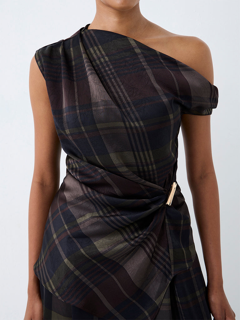 Wardrobe Multicolour Checkered One-Shoulder Top