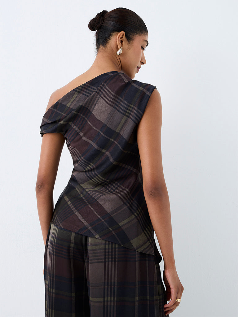 Wardrobe Multicolour Checkered One-Shoulder Top