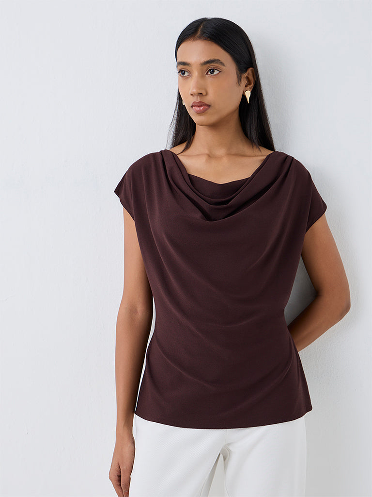 Wardrobe Dark Brown Cowl-Neck Top