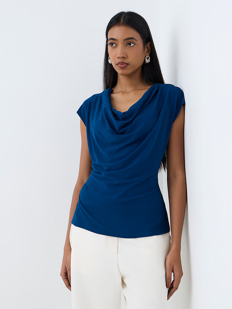 Wardrobe Dark Blue Cowl-Neck Top