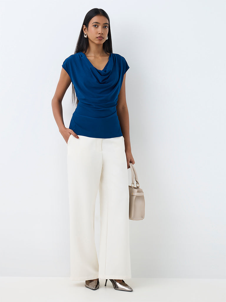 Wardrobe Dark Blue Cowl-Neck Top