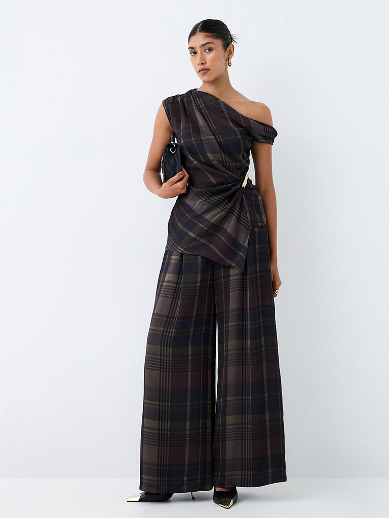 Wardrobe Multicolour Checkered High-Rise Flared Trousers