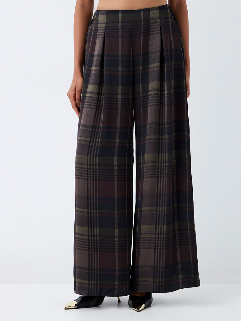 Wardrobe Multicolour Checkered High-Rise Flared Trousers