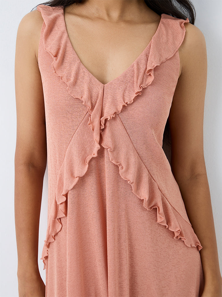 LOV Peach Ruffled Mini A-Line Dress
