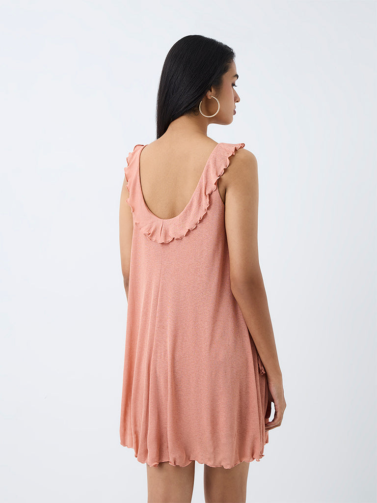 LOV Peach Ruffled Mini A-Line Dress